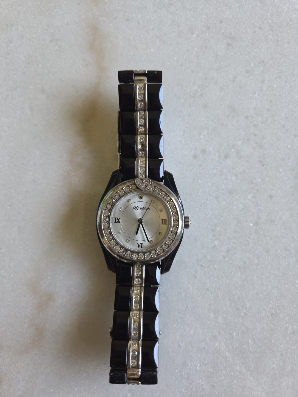 Retired Brighton Dana Point Black Resin Watch with Crystals - Needs Battery